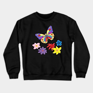 Cartoon butterflies  and flowers Crewneck Sweatshirt